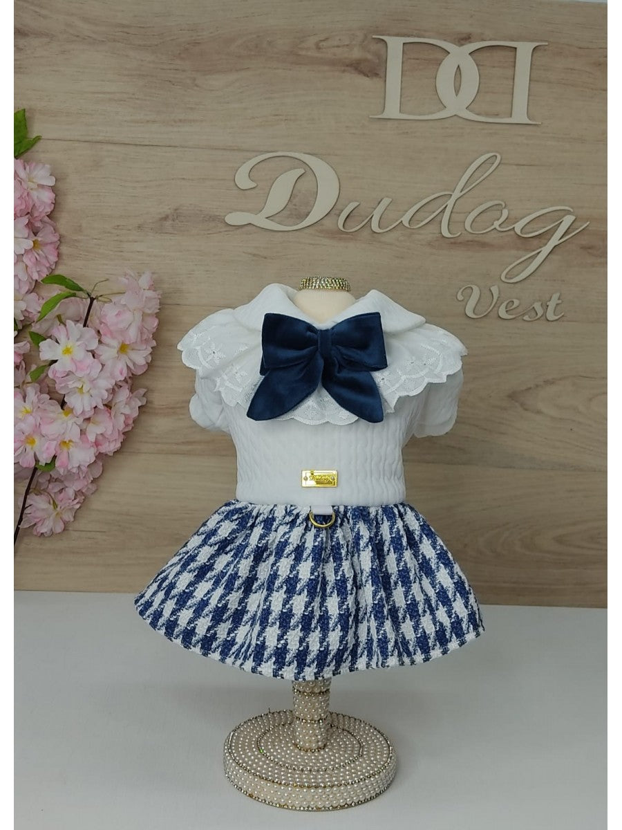VESTIDO MALHA JACQUARD/SAIA PIED AZUL/BRANCA