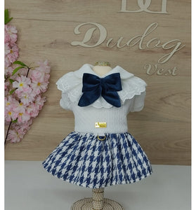 VESTIDO MALHA JACQUARD/SAIA PIED AZUL/BRANCA