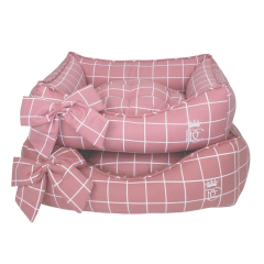 Cama Retangular Pata Chic Grid - Rosa