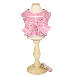 Colete Peitoral e Guia Pata Chic Grid - Rosa