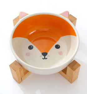 Comedouro Cerâmica com Suporte de Bambu