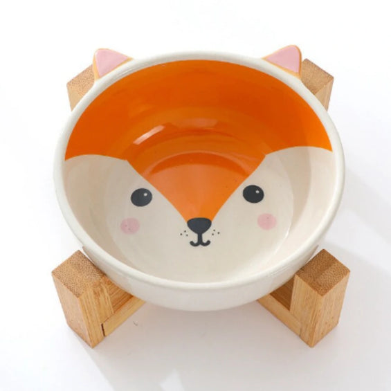 Comedouro Cerâmica com Suporte de Bambu