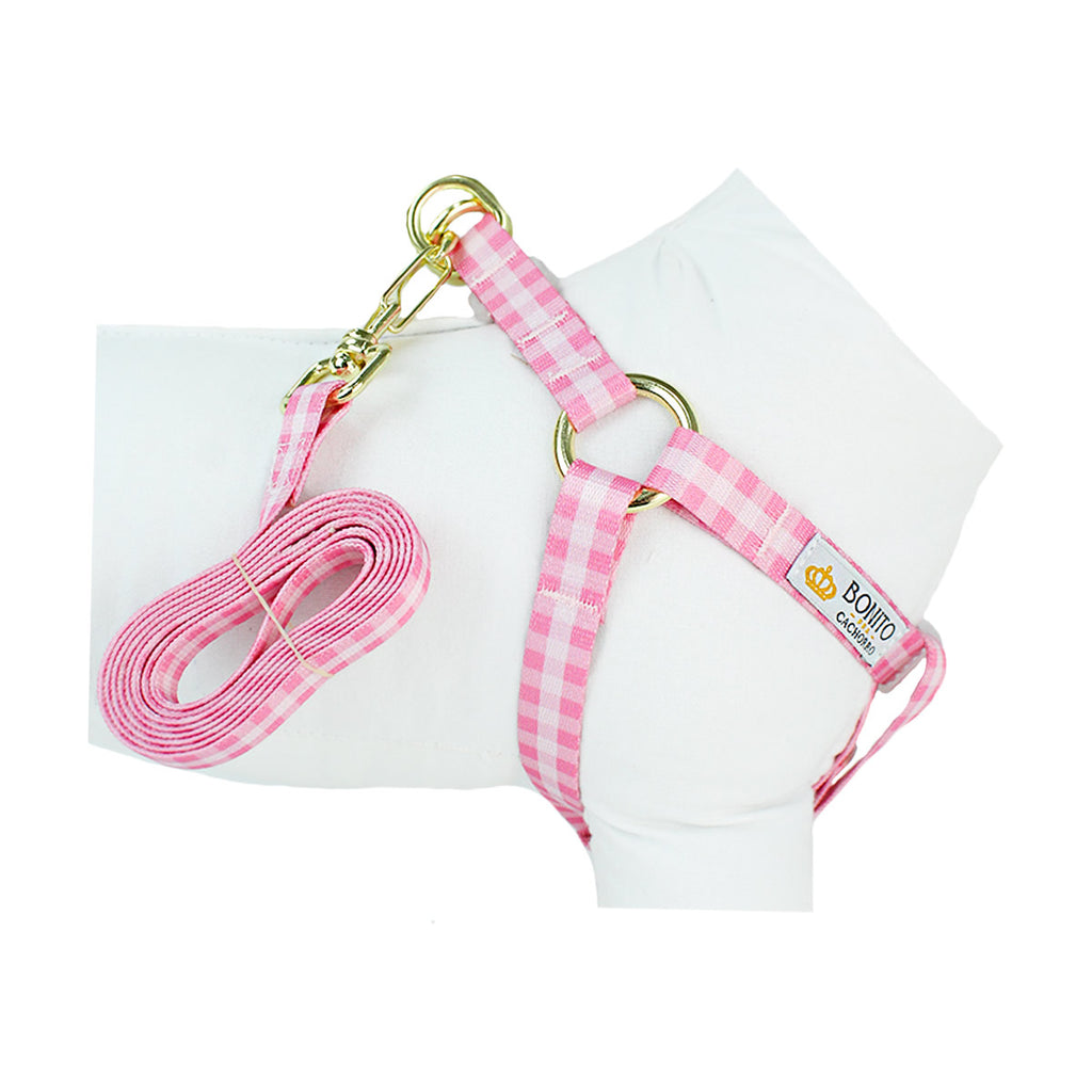 Peitoral Americano Seda Estampado Xadrez Rosa