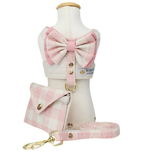 Coleira Peitoral Classic Xadrez Rose